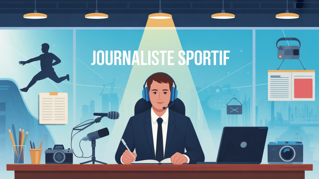 comment devenir journaliste sportif illustration vectorielle bureau médias
