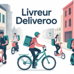 comment devenir livreur deliveroo illustration livreurs à vélo scooter trottinette urbain