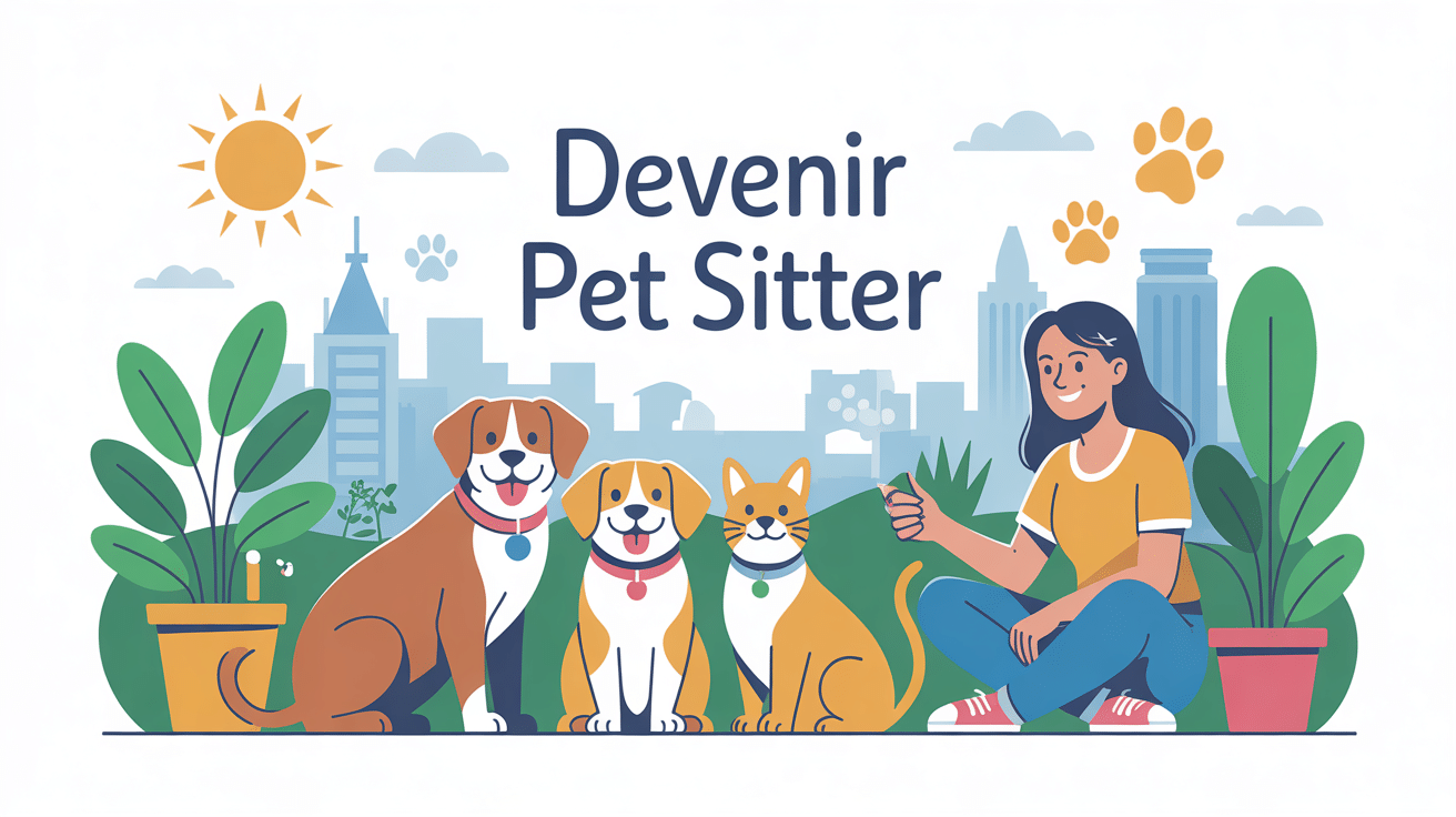 illustration comment devenir pet sitter avec animaux heureux