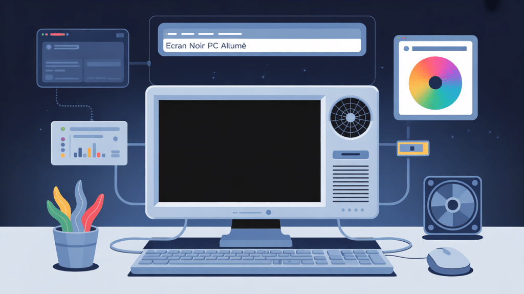 ecran qui s'éteint mais ordinateur toujours en marche illustration vectorielle moderne