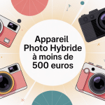 Meilleur appareil photo hybride moins de 500 euros, illustration vectorielle avec plusieurs modèles