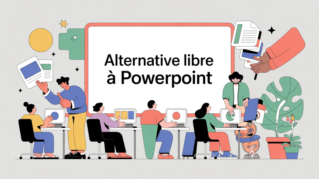 Nommez une alternative libre au logiciel propriétaire Microsoft PowerPoint, visuel de collaboration autour de présentations