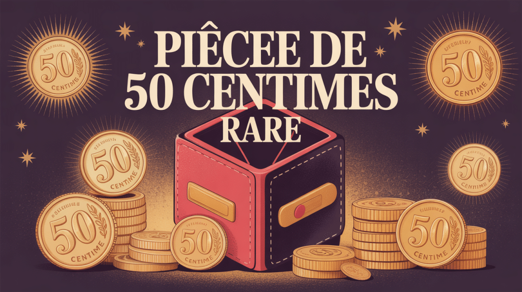 piece de 50 centimes rare illustration porte monnaie halo doré