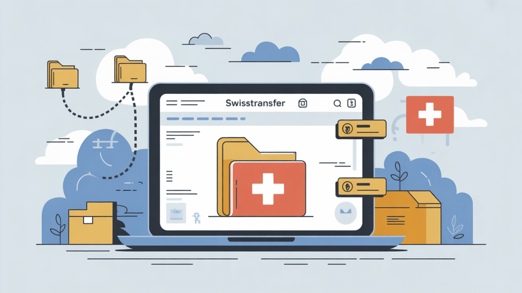 Illustration swisstransfer avec transfert sécurisé de fichiers volumineux