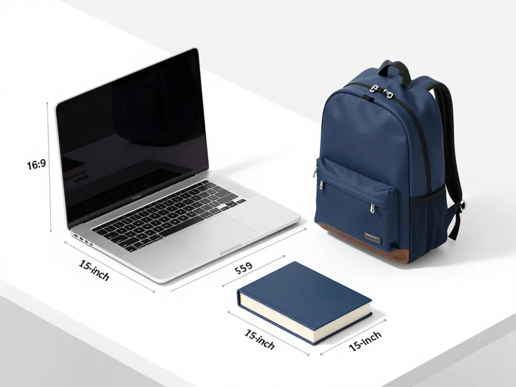 schéma taille ordinateur 15 pouces comparaison objets quotidiens