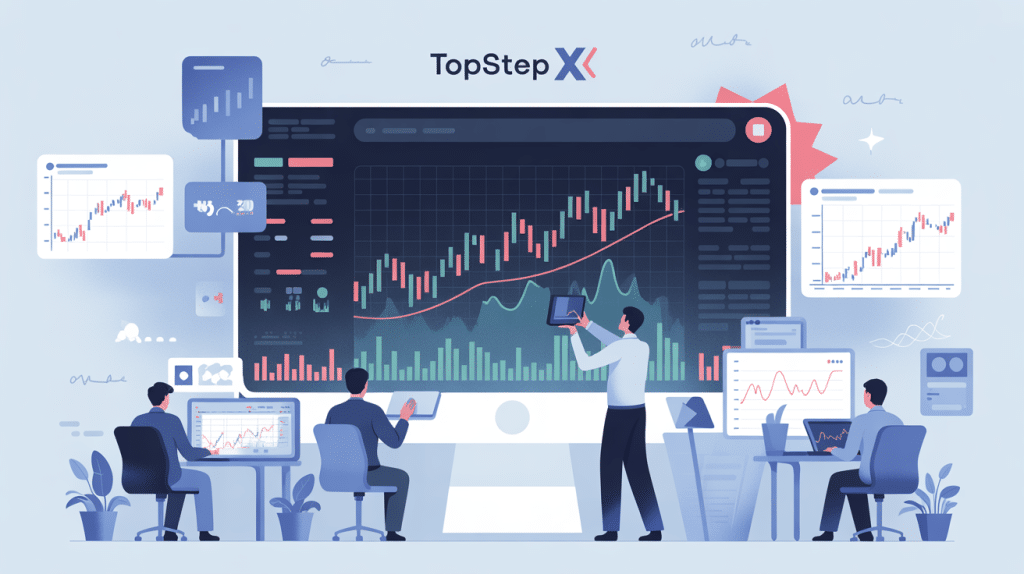 Illustration Topstep X trading avec tableau de performance