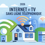 illustration moderne d'une maison avec internet et tv sans ligne téléphonique