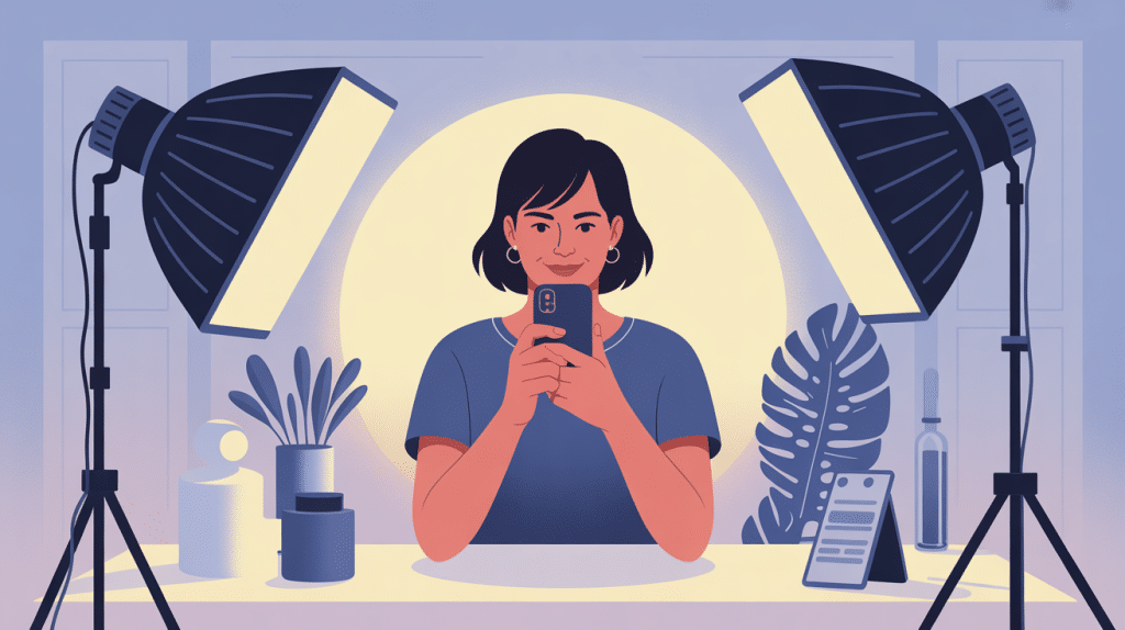 Illustration stylisée prendre une photo d identité avec son téléphone fond clair