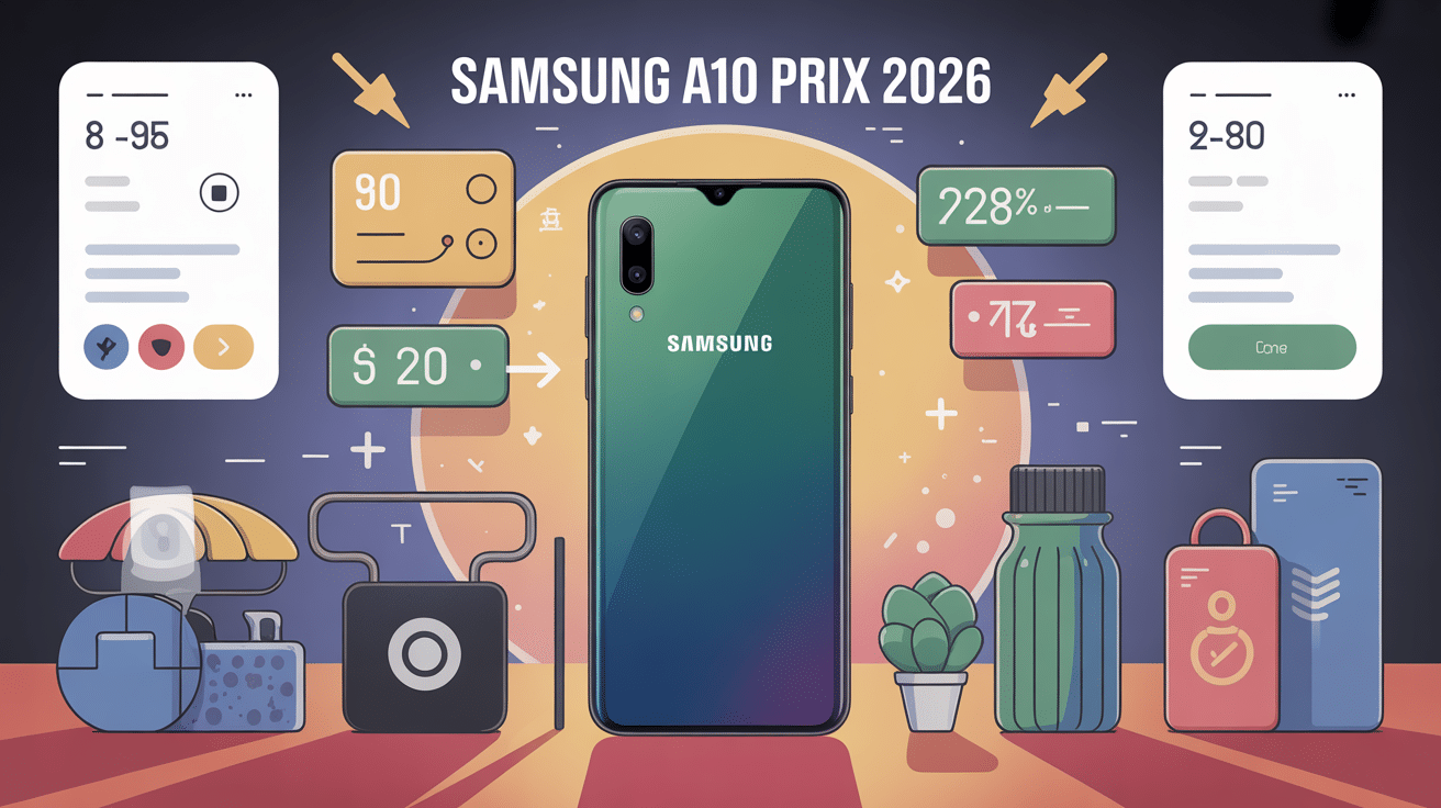 Illustration Samsung A10 prix 2026 sécurité et accessoires