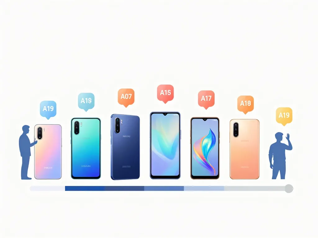 Visuel des différents Samsung A10 prix 2026 sur une échelle