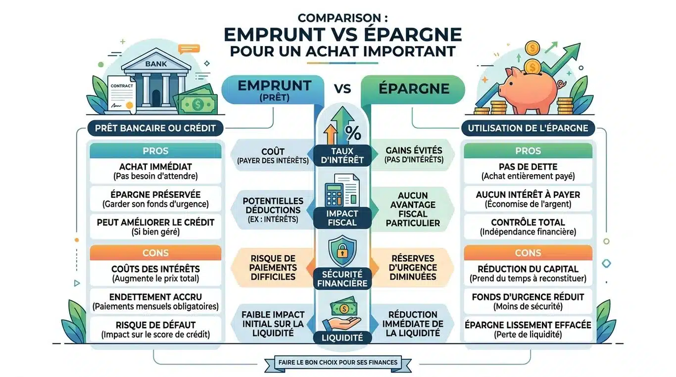 Infographie comparative : Emprunter ou utiliser son épargne pour un projet
