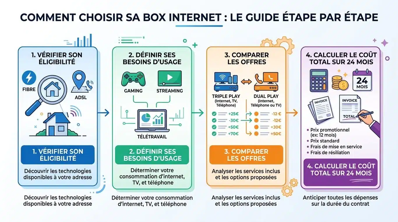 Infographie récapitulative des étapes pour choisir sa box internet