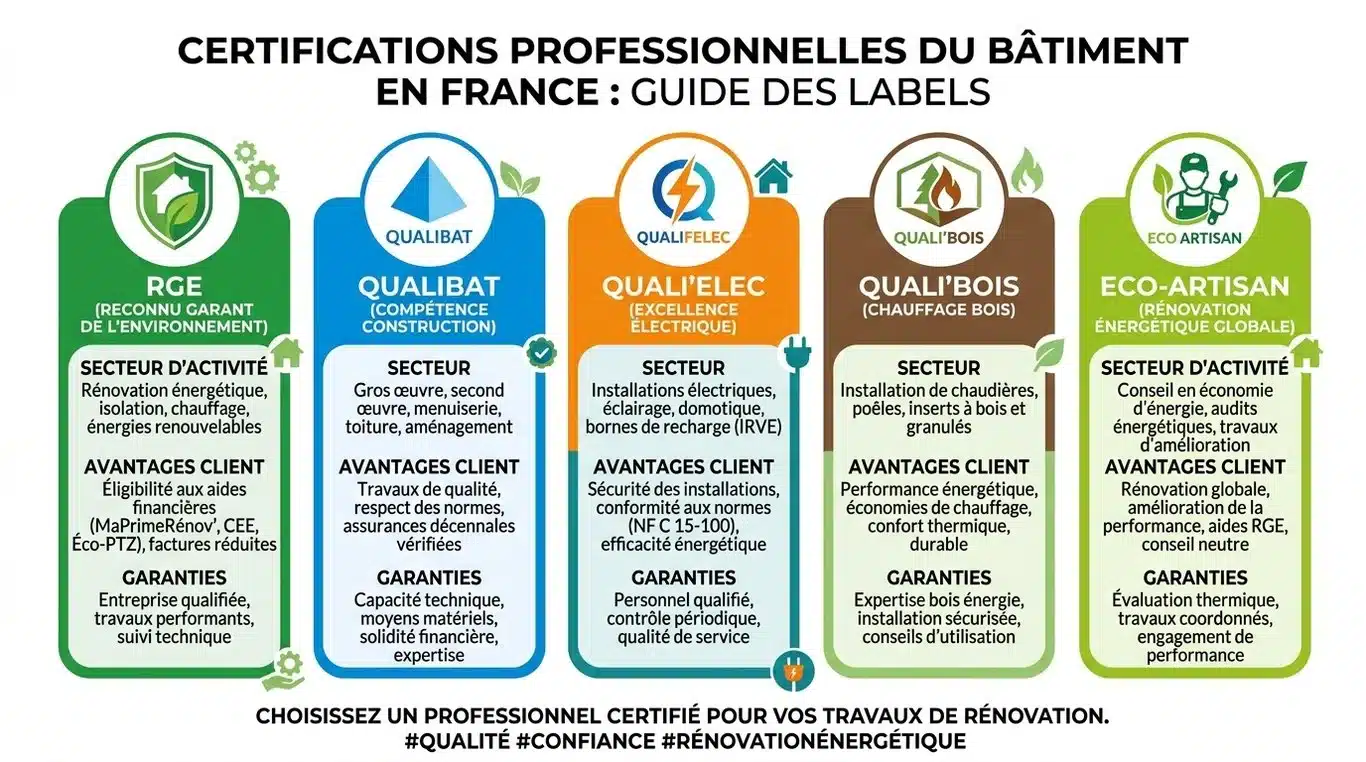 Infographie récapitulative des certifications et labels professionnels en France