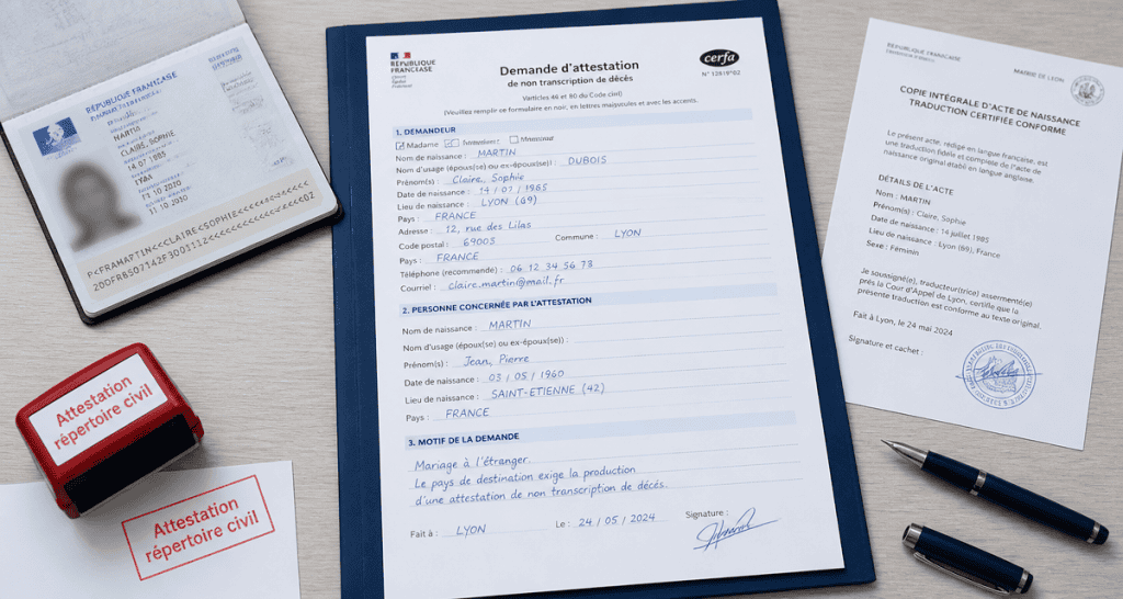 attestation de non inscription au répertoire civil sur bureau administratif