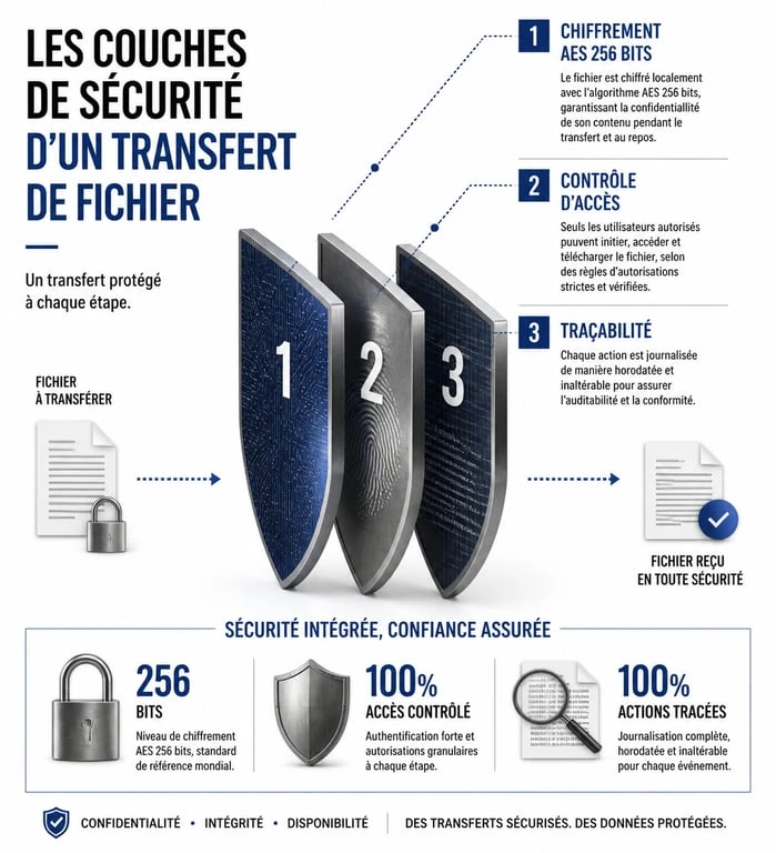 Schéma des couches de sécurité pour le partage de fichier en ligne sécurisé