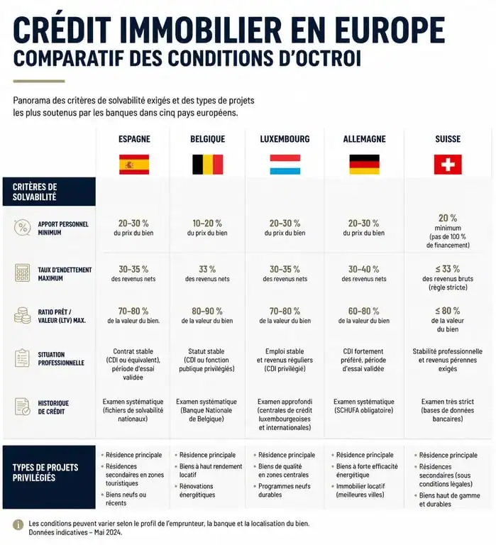 Infographie comparative des conditions de crédit immobilier à l'étranger pour les résidents français