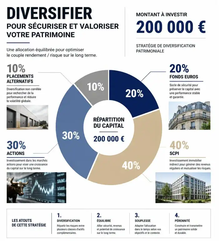 Répartition stratégique d'un capital de 200 000 euros pour optimiser les revenus mensuels
