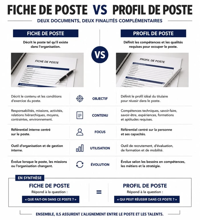 Tableau comparatif entre fiche de poste et profil de poste pour le recrutement