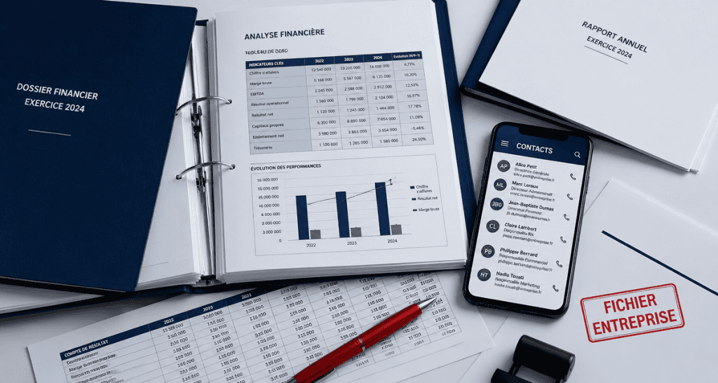 fichier entreprise sur bureau avec dossiers et contacts