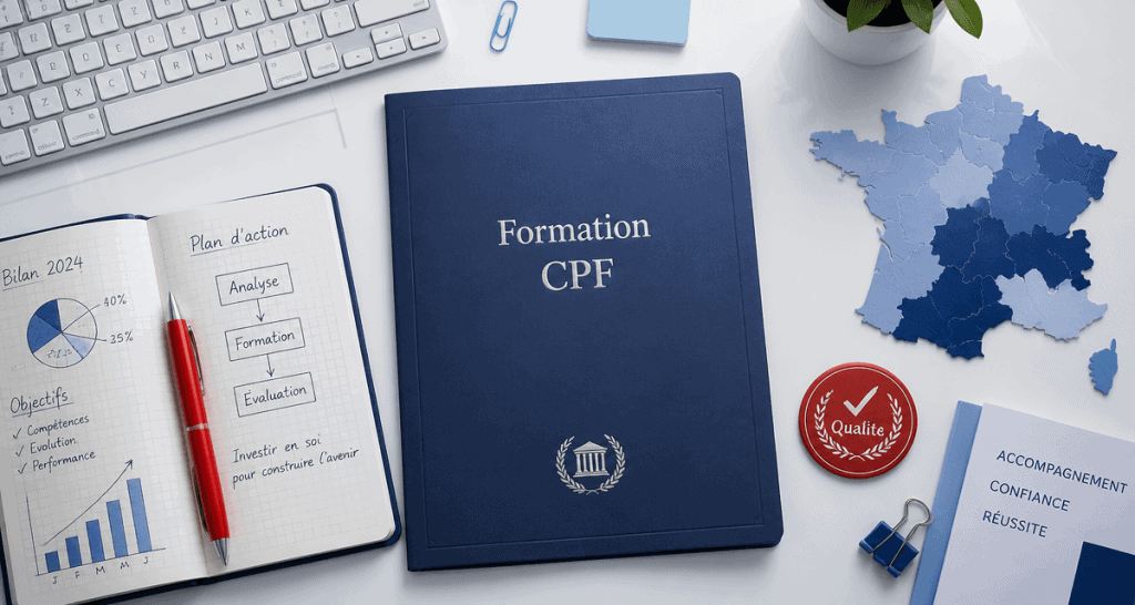 idée formation cpf dossier bleu sur bureau