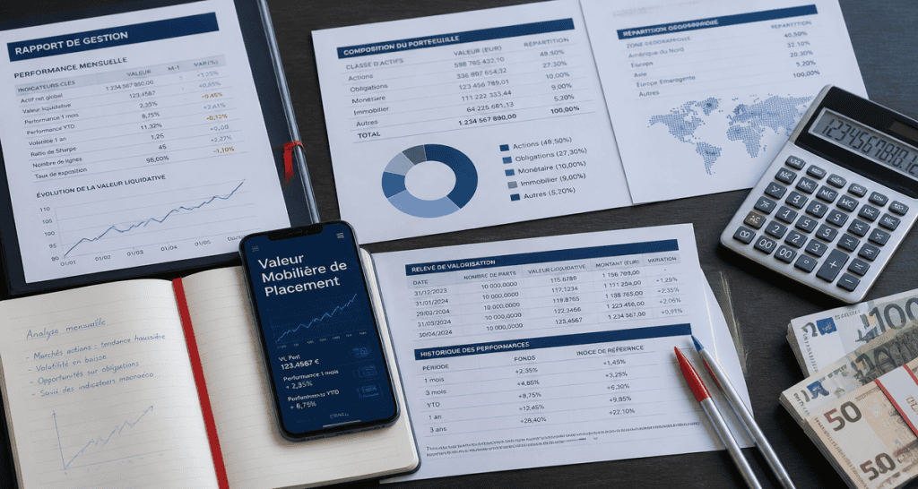 documents valeur mobiliere de placement sur bureau