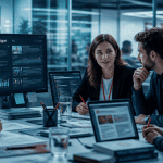 Professionnels en veille technologique dans un open-space - blog technologie