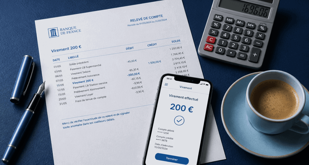 virement bancaire 200 euros smartphone relevé